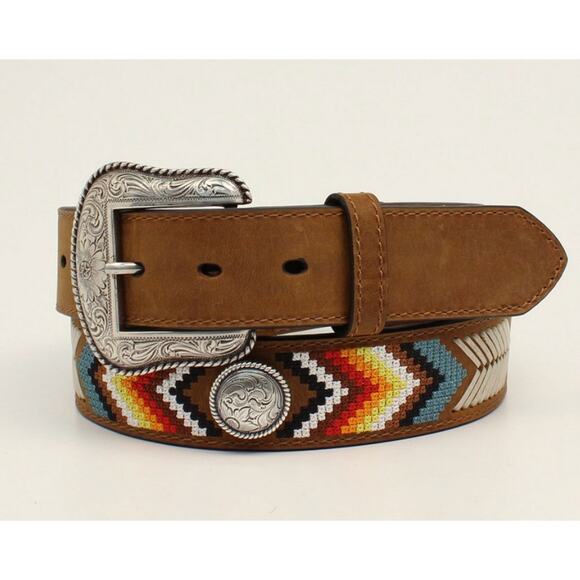 Nocona Men's Sz 38 Brown Leather Southwest Embroidered Concho Belt